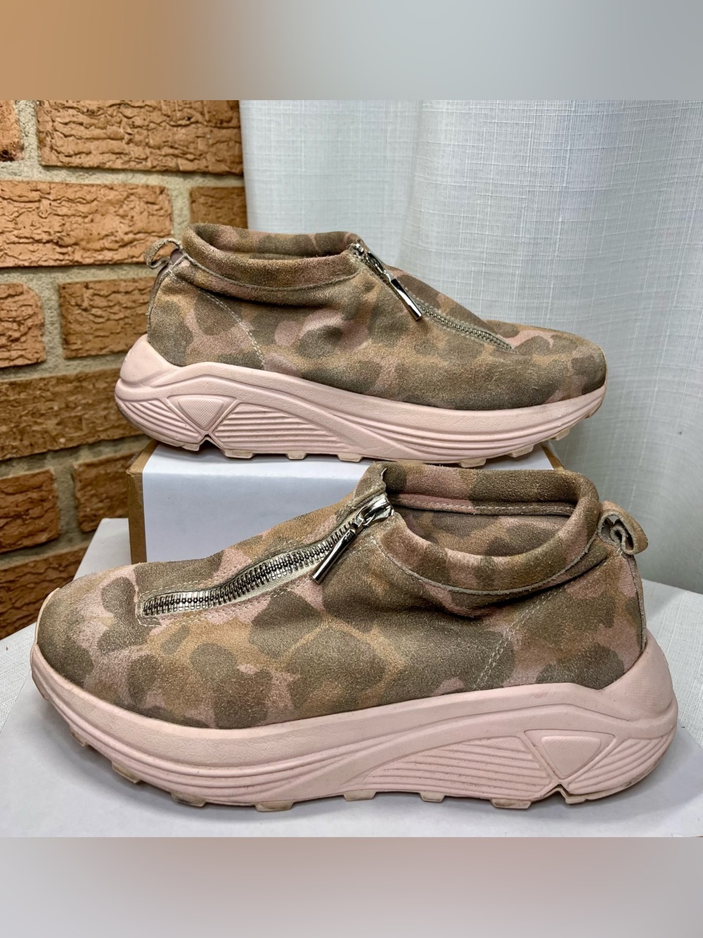 Diemme Italian Fontesi Low Camo Sneaker Boots Pink Taupe Suede Zip Lug Sole 7.5–